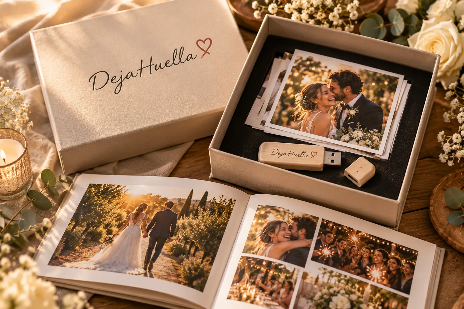 Huella Box con álbum, fotos impresas y USB
